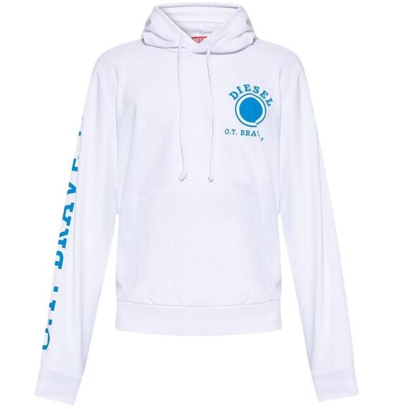 Diesel Mens Distressed Dot Logo Hoodie / White